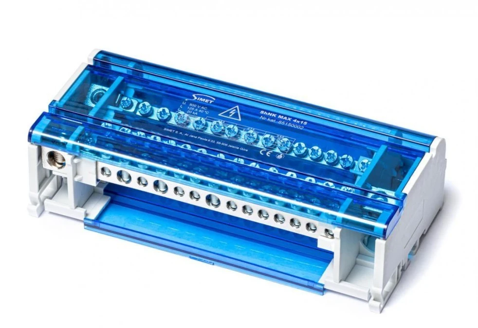 Czterobiegunowy modułowy blok rozdzielczy 4x(11x6mm² 3x25mm² 1x35mm²) na szynę TS35 ShNK MAX 4×15 85150002