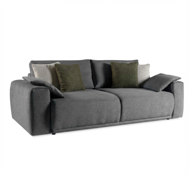 Wygodna Sofa Rozkładana QUEEN z Funkcją Spania Szara z Ozdobnymi Poduszkami 964618