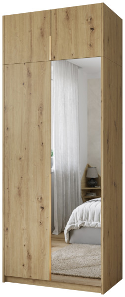 Wysoka dwudrzwiowa szafa uchylna z lustrem 100 cm ASAN dąb artisan 1004846