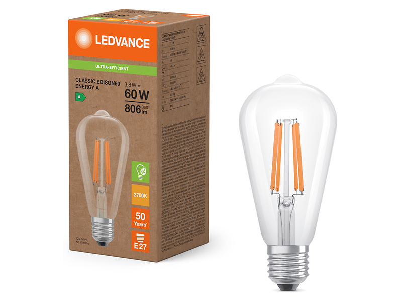 Żarówka dekoracyjna LED Edison E27 3,8W z ciepłą barwą światła 474457