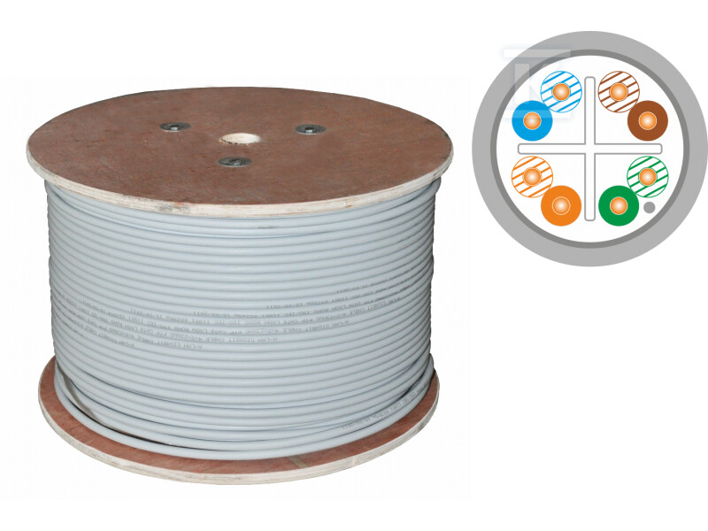 Kabel F/UTP kat.6, teleinformatyczny, LSOH, B2ca „FireHardy” 4x2x23 AWG, 1Gb/s (10Gb/s do 55m), 450 MHz, gwarancja 25 lat, certyfikat INTERTEK ETL, szary, 500m – ALANTEC KIF6LSOH500B