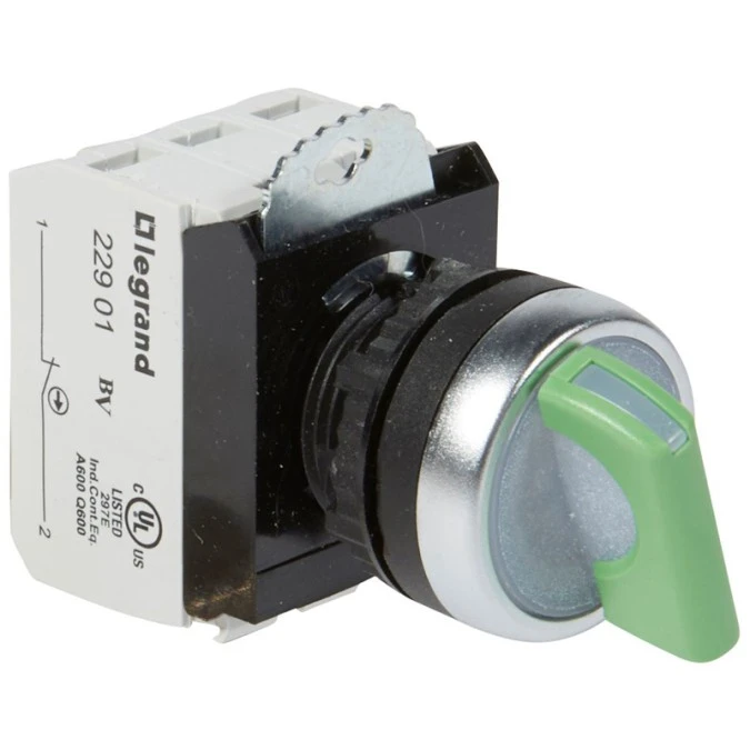 OSMOZ Przełącznik obrotowy 2 pozycyjny 22mm zielony stabilny z podświetleniem 24V 1Z 1R 023762