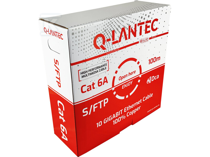 Kabel S/FTP kat.6A, sieciowy, skrętka, LSOH, Dca 4x2x23 AWG, 10Gb/s, gwarancja 10 lat, szary, 100m – Q-LANTEC KIS6ALSOH100DQ