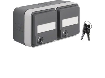 Gniazdo SCHUKO 2P+Z na klucz z polem opisowym, 2-kr, kompletne, IP55, szary, W.1 | WNC147 Hager