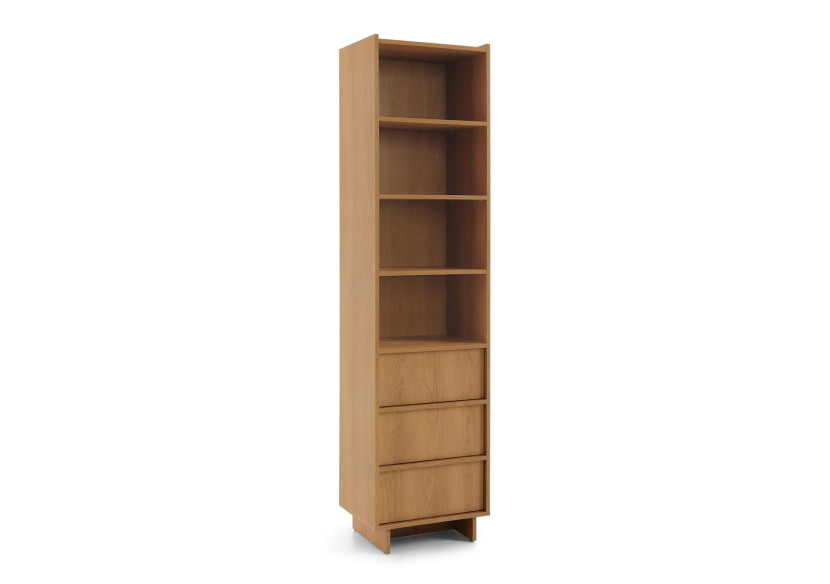 Wysoki Regał Słupek SUNA 50×200 cm Biblioteczka Dąb Karmel z 3 Szufladami 1005712