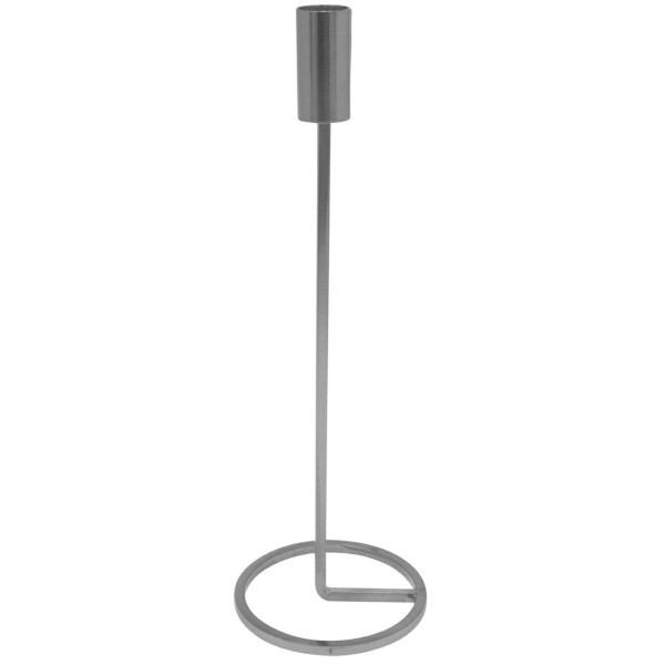 Wysoki świecznik w kolorze srebra 31 cm tradycyjny 386549