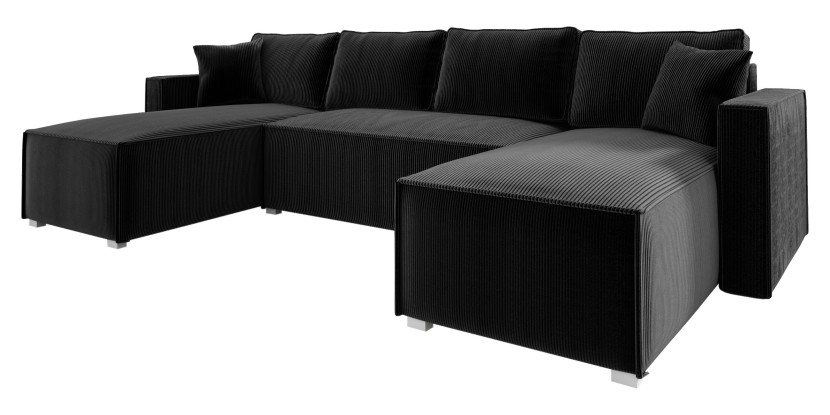 Wygodna sofa narożna rozkładana NOEMI U na sprężynach czarny sztruks 519802