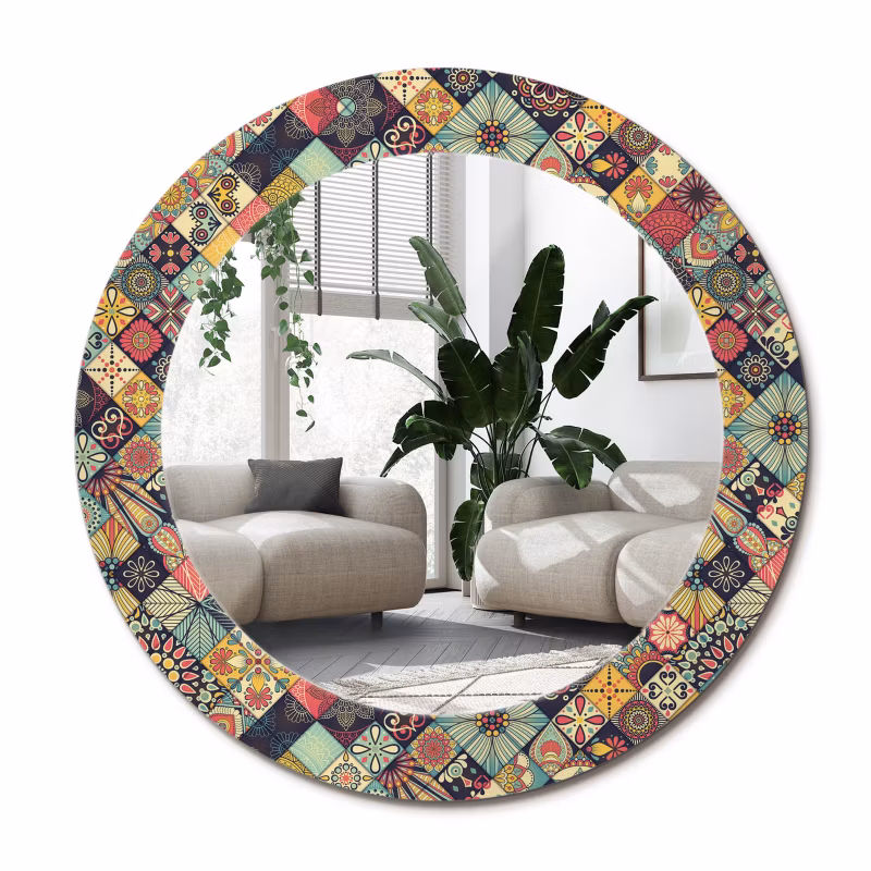 Łazienkowe lustro z ramą Wallfluent fi50 cm Patchwork kafelki 1 szt.
