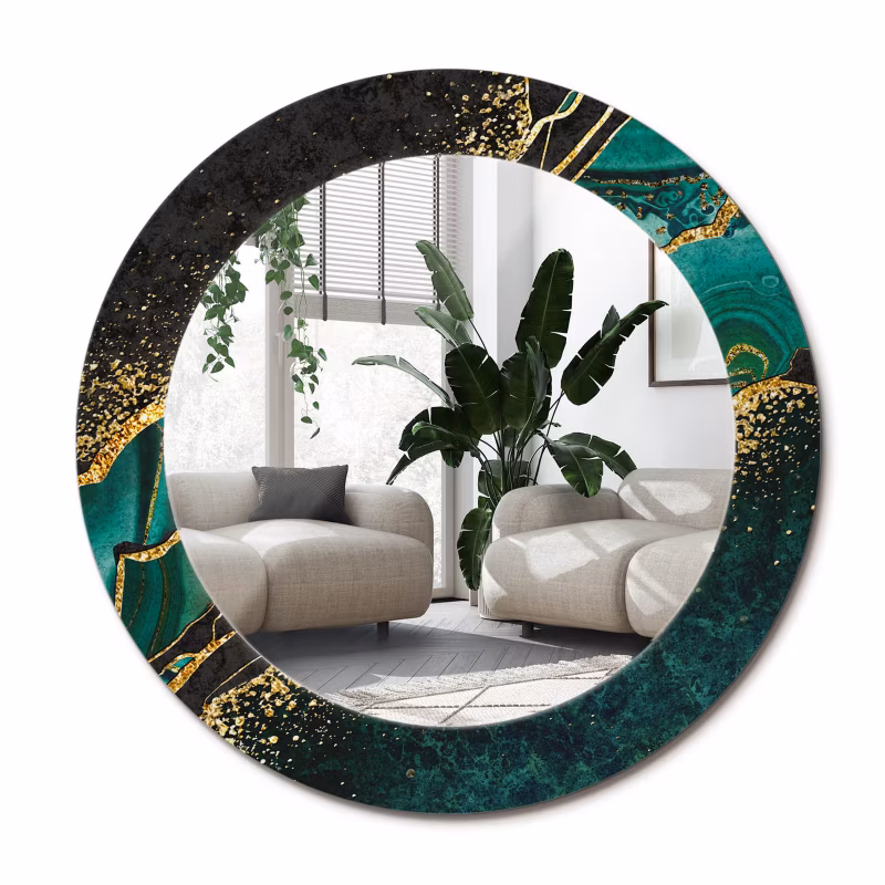 Łazienkowe lustro z ramą Wallfluent fi80 cm Marmurowa zieleń 1 szt.