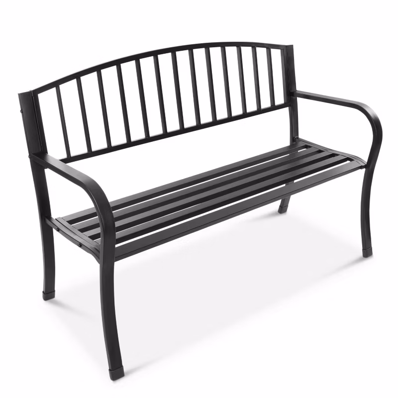 Ławka ogrodowa BAURKRAFT 125 cm z oparciem, metalowa czarna 1 szt.