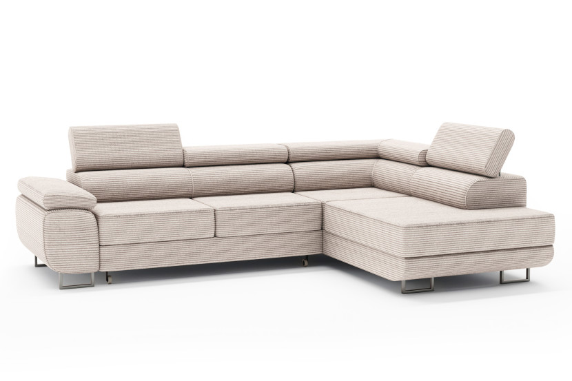 Wygodna sofa narożna z funkcją spania MONTANA kremowy sztruks prawa 576881