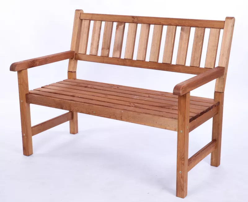 Ławka ogrodowa drewniana MODO24 z oparciem i podłokietnikami dwuosobowa 90 x 117 x 70 cm impregnowana brązowa 1 szt.