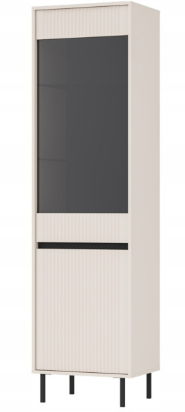 Wysoka WITRYNA 205 cm RYFLE Półki SZKŁO BEŻOWA OSAKA 349702