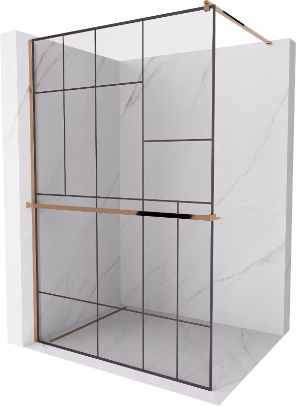 Ścianka prysznicowa Mexen Kioto+ czarny wzór różowe złoto 140×200 cm 800-140-121-60-78 1 szt.