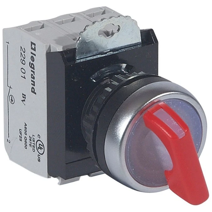 OSMOZ Przełącznik obrotowy 2 pozycyjny 22mm czerwony stabilny z podświetleniem 24V 1Z 1R 023761