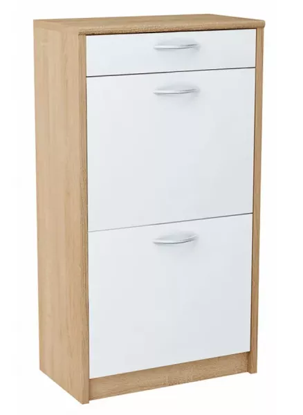 Wysoka szafka na buty do korytarza biały + dąb sonoma – Elrix 692301
