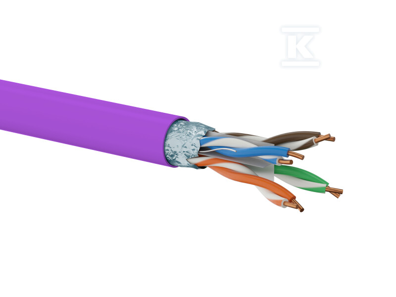 Kabel F/UTP kat.6, teleinformatyczny, LSOH, Dca 4x2x23 AWG, 1Gb/s (10Gb/s do 55m), 450 MHz, gwarancja 25 lat, certyfikat INTERTEK ETL, fioletowy, 500m – ALANTEC KIF6LSOH500PD
