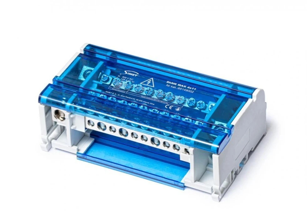 Czterobiegunowy modułowy blok rozdzielczy 4x(7×6 mm² 3×25 mm² 1×35 mm²) na szynę TS35 ShNK MAX 4×11 85149002
