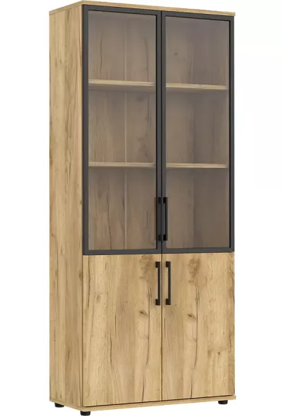 Zamykany regał biurowy z witryną dąb craft – Riro 229083
