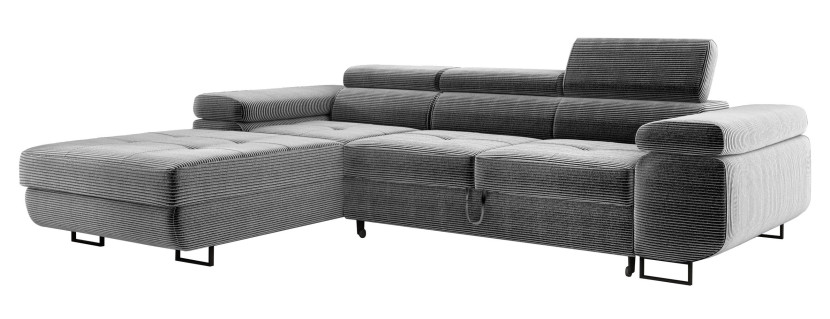 Wygodna sofa narożna z pojemnikiem i zagłówkami ADRIANO jasnoszara lewa 519770