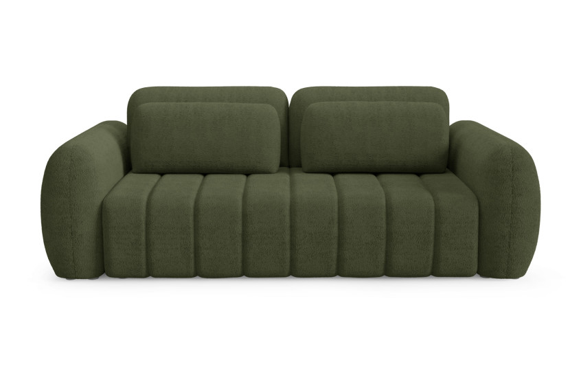 Wygodna sofa rozkładana z poduszkami i pojemnikiem MARVIC zielony baranek 753195