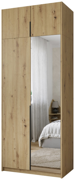 Wysoka dwudrzwiowa szafa uchylna z lustrem 100 cm ASAN dąb artisan 1004872