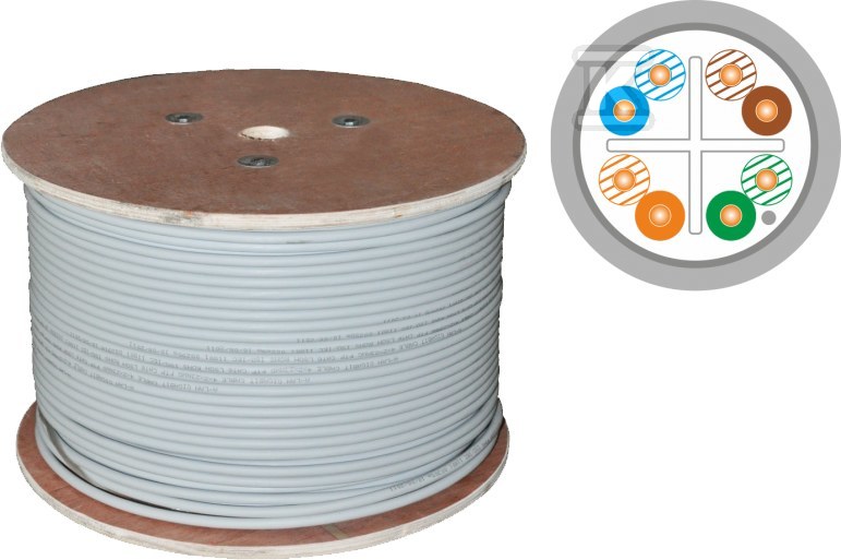 Kabel F/UTP kat.5e, teleinformatyczny, LSOH, B2ca „FireHardy” 4x2x24 AWG, 1Gb/s, 250 MHz, gwarancja 25 lat, certyfikat INTERTEK ETL, szary, 500m – ALANTEC KIF5LSOH500B