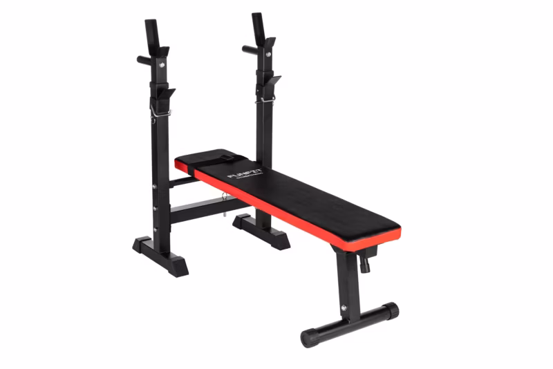 Ławka treningowa prosta FUNFIT GYM&FITNESS do ćwiczeń ze stojakami skośna pod sztangę regulowana składana dipy 120 kg 1 szt.