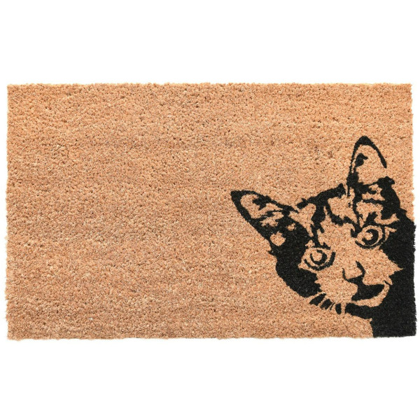 Wycieraczka kot z włókna kokosowego brązowa czarna 59×40 cm zewnętrzna 946608
