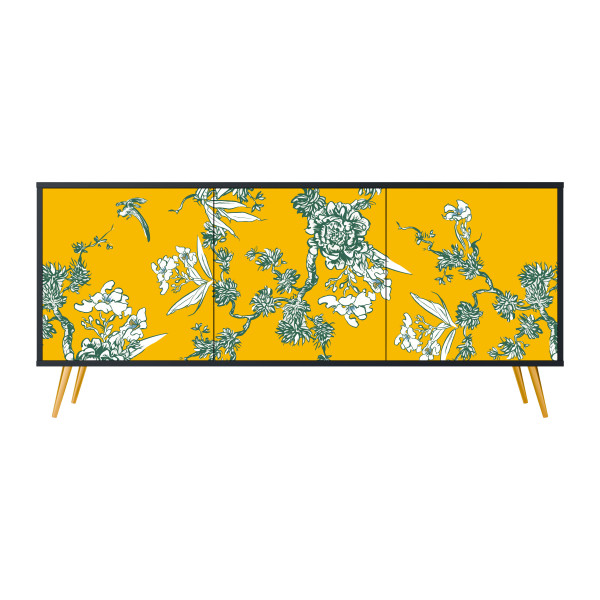 YELLOW CHINOISERIE Komoda 3 drzwi Czarna-Metalowa szpilka złota 441874