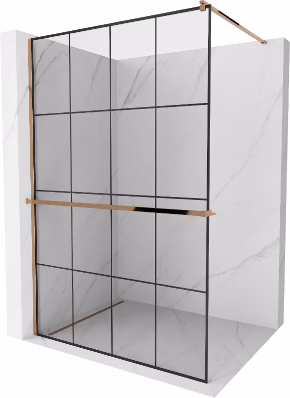 Ścianka prysznicowa Mexen Kioto+ czarny wzór/różowe złoto 140×200 cm 800-140-121-60-77 1 szt.