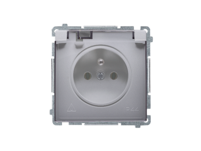 Gniazdo wtyczkowe z/u, IP44 16A, zac. śrubowe, klapka transp., stal inox BMGZ1B.01/21A Simon Basic | BMGZ1B.01/21A Kontakt Simon