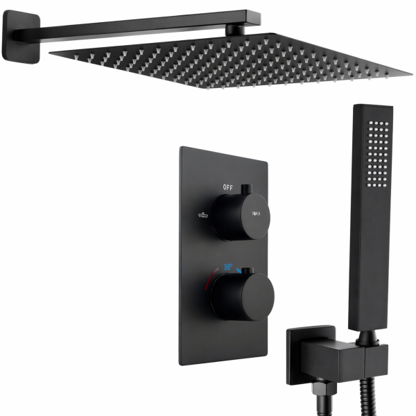 Yoka Home Zestaw prysznicowy podtynkowy LOPPA 30 czarna mat z termostatem i 1005550