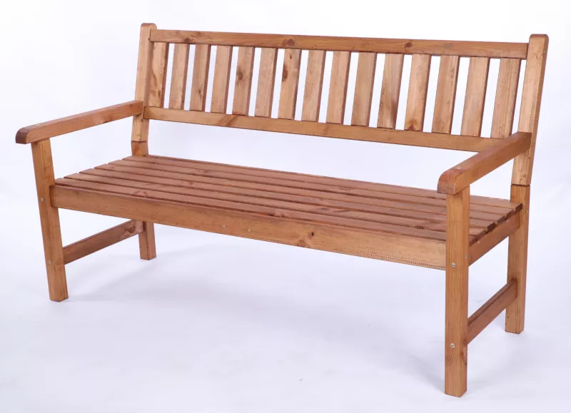 Ławka ogrodowa drewniana MODO24 z oparciem z pokrowcem trzyosobowa 90 x 154 x 70 cm impregnowana brązowa 1 szt.