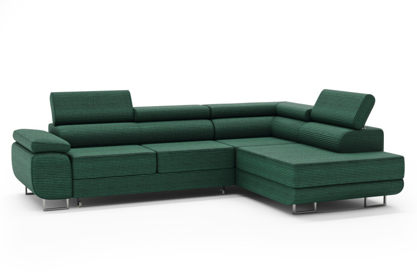 Wygodna sofa narożna do salonu MONTANA rozkładana butelkowa zieleń prawa 576853