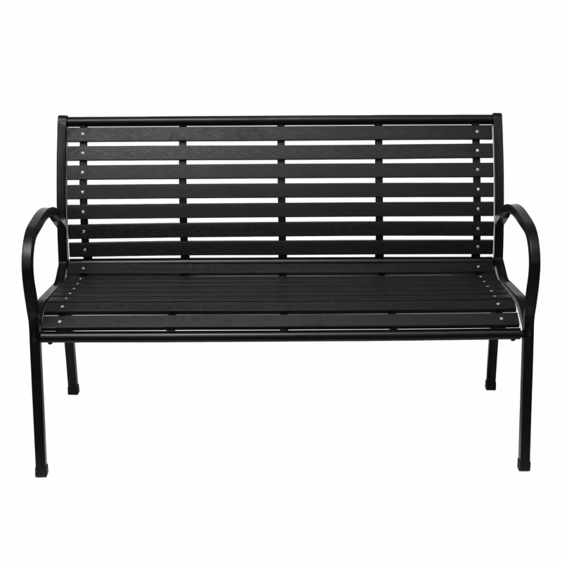 Ławka ogrodowa BAUERKRAFT 126 cm, z oparciem metalowa czarna 1 szt.