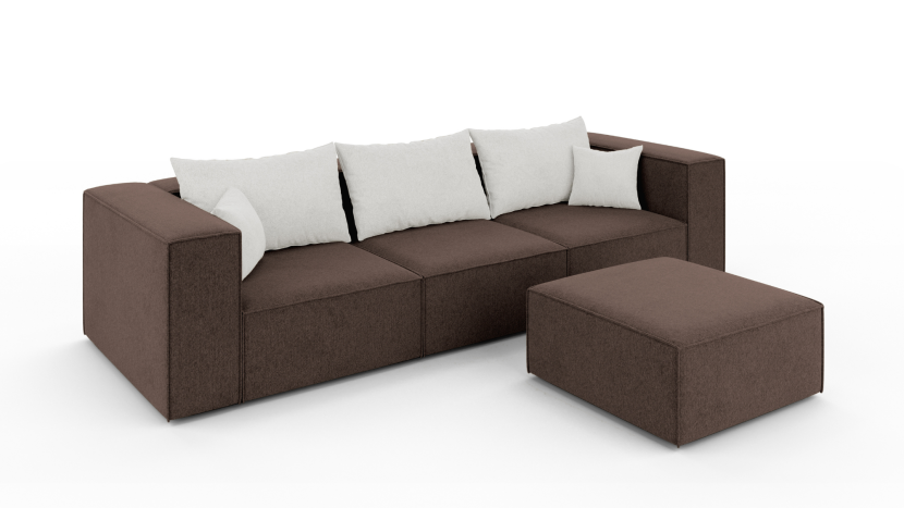 Wygodna sofa 3 osobowa z pufą POPPY brązowa narożnik modułowy do salonu 310017