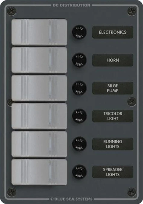 Panel Przełączników Blue Sea – 6 pozycji, wodoodporny, szary IP 66