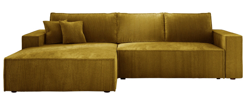 Wygodna sofa narożna z pojemnikiem COBRA MINI musztardowa sztruks lewa 519738