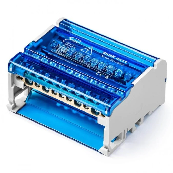 Czterobiegunowy modułowy blok rozdzielczy 4x(7x6mm2 2x25mm2 2x35mm2) na szynę TS35 ShNK 4×11 85143002