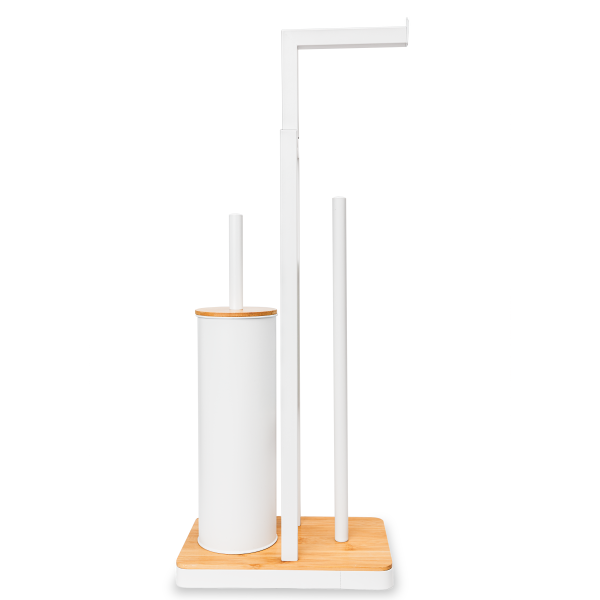 Yoka Home stojak na papier toaletowy MADRYT biały bambus szczotka WC 4 rolk 964622