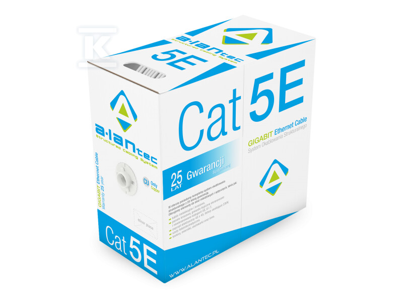 Kabel F/UTP kat.5e, teleinformatyczny, LSOH, Dca 4x2x24 AWG, 1Gb/s, 250 MHz, gwarancja 25 lat, certyfikat INTERTEK ETL, szary, 305m – ALANTEC KIF5LSOH305D