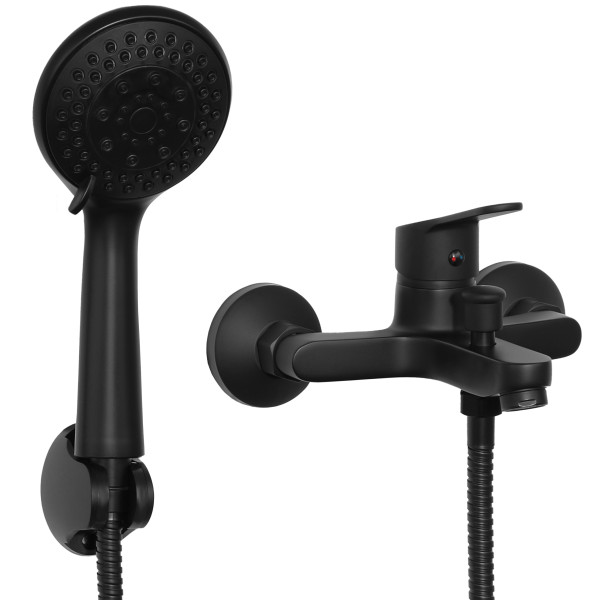 Yoka Home Bateria wannowo-prysznicowa ścienna ASTAT czarna mat 5-funkcyjna 1014147