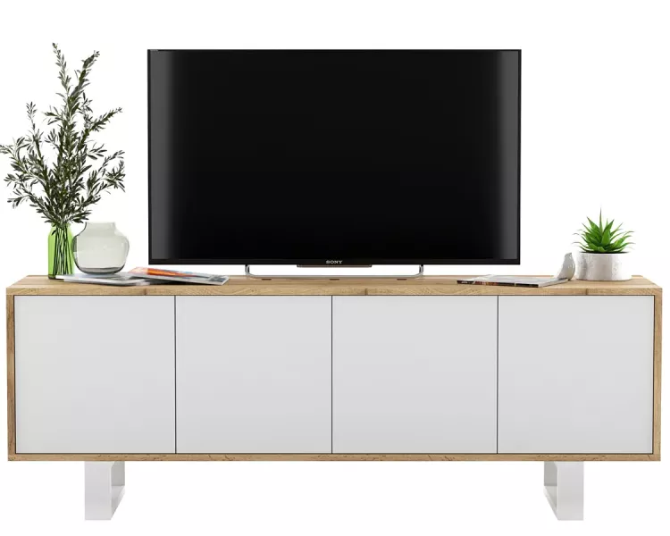 Zamykana szafka rtv dąb wotan + biały – Joreon 708146