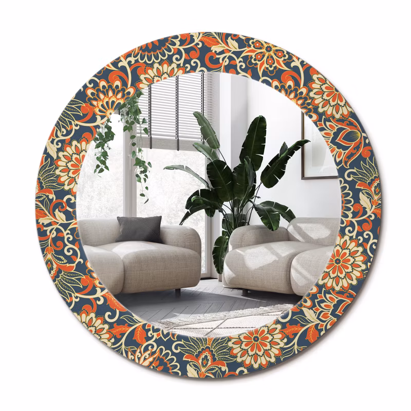 Łazienkowe lustro z ramą Wallfluent fi100 cm Retro kwiaty 1 szt.