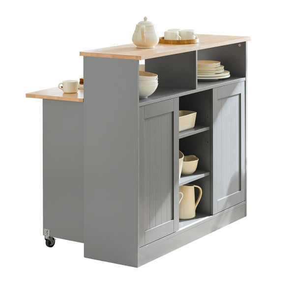 Wyspa kuchenna z 2 drzwiami przesuwnymi Szary/Drewno 110x68x97cm FSB36-HG 969606