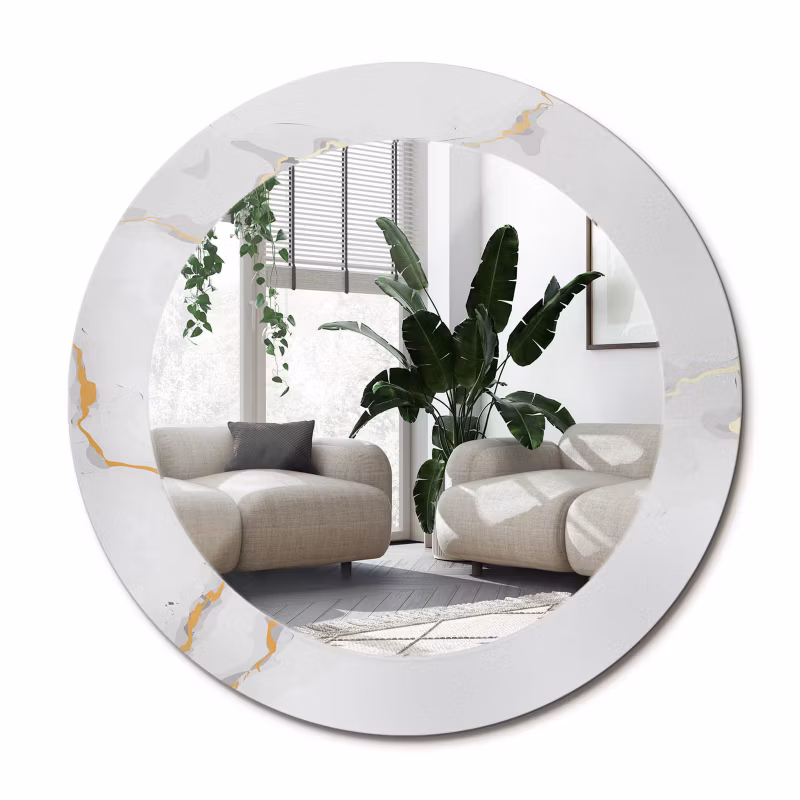 Łazienkowe lustro z ramą Wallfluent fi50 cm Biały marmurek 1 szt.