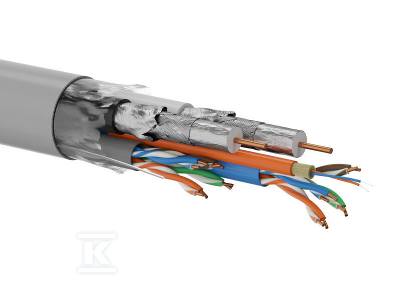 Multi-kabel Q-LANTEC Multimedia 2 x U/UTP kat.6 + 2 x RG6 1.13 + 2 x FO G657A1, LSOH Dca, szary 500m KML5002