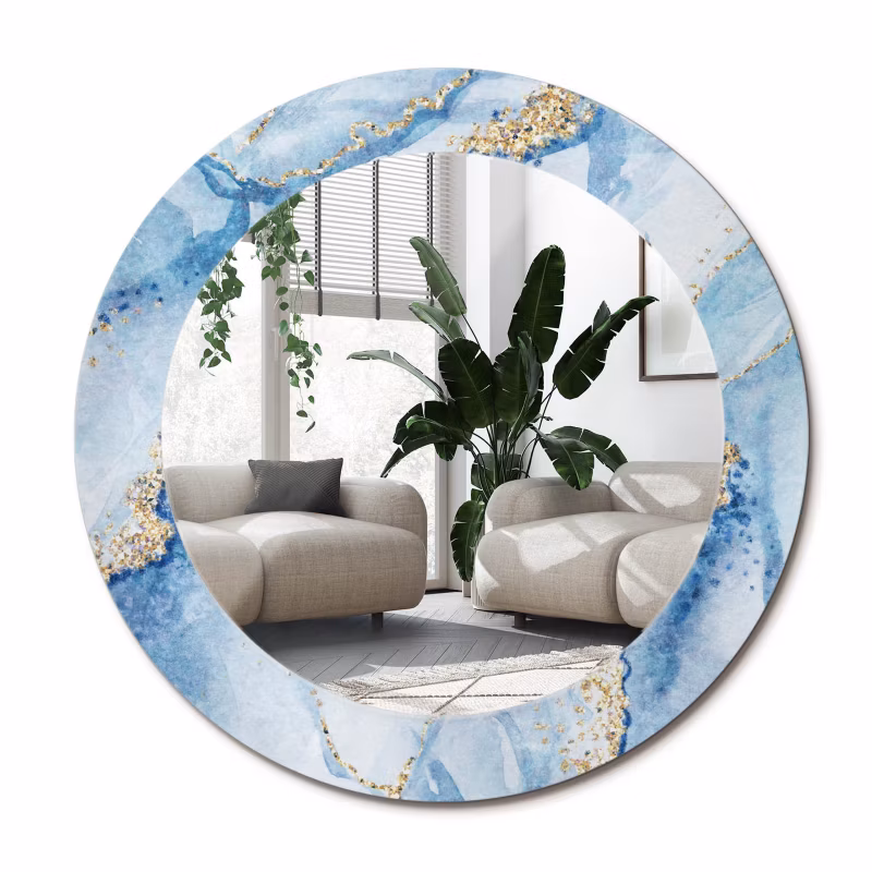 Łazienkowe lustro z ramą Wallfluent fi50 cm Błękitny marmur 1 szt.